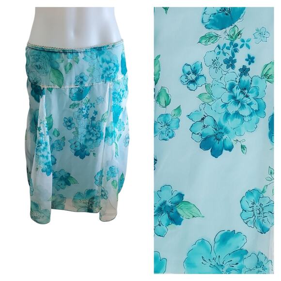 Y2K Paper Doll Blue Floral Mesh Mini Slip Skirt Size S Boho Fairy Boho Vintage - Picture 1 of 11